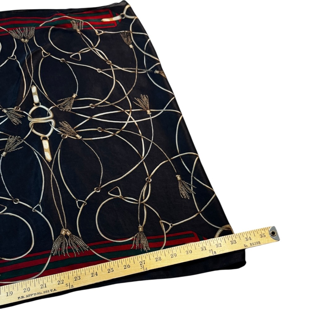 Vintage Equestrian Silk Scarf Women OS Black‎ Red Green Horse Bit Tassel Good - Picture 5 of 7